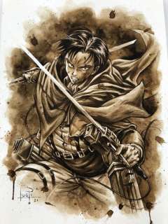 Juapi Coffee Artist | Original Coffee Painting - Levi Ackerman (Attack on Titan) (2021) | Catawiki
