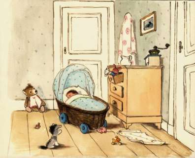 Vincent, Gabrielle (Pseudoniem Van Monique Martin) | Gabriëlle Vincent (Monique Martin) - Gemengde techniek op papier - (17 x 13,6 cm.) - Tekening voor een geboortekaartje - Page volante - (1970/1975) | Catawiki