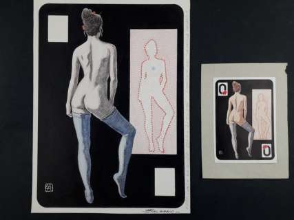 Birago Balzano | Birago Balzano - Illustrazione Originale "Donna di Cuori" - Firmata - Page volante - Exemplaire unique - (1981) | Catawiki