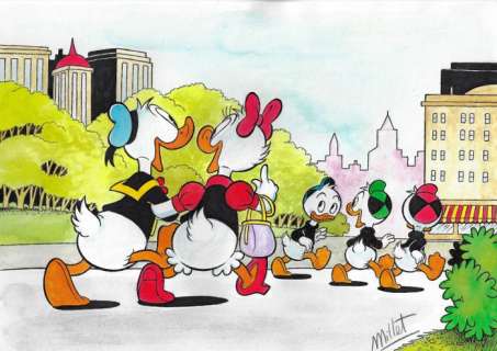 Millet | Donald, Daisy, Huey, Dewey & Louie Duck - Millet - Original Drawing | Catawiki