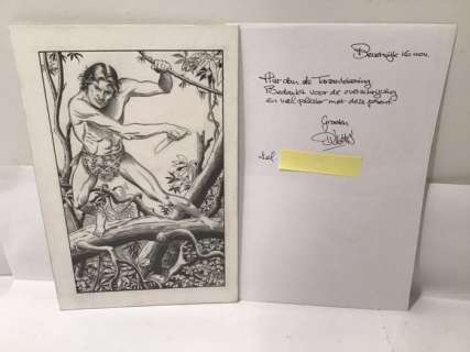 Dick Vlottes | Vlottes, Dick - Tarzan - Originele opdrachttekening op board - met begeleidende brief, gesigneerd - (2004) | Catawiki