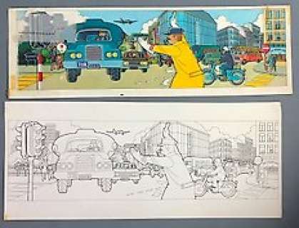 Tourneur, Dina Kathelyn - Tourneur, Dina Kathelyn - Dessin original + mise en couleur - Marmouset écoute les bruits de sa ville - (années 1970)