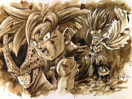 Juapi Coffee Artist | Original Coffee Painting - GOHAN vs CELL (Dragon Ball) (2021) | Catawiki