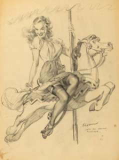 Gil Elvgren (American, 1914-1980)
 Let’s Go Around Together preliminary, 1946
 Charcoal on vellum
 23.875 x 17.625 in. (... | Heritage