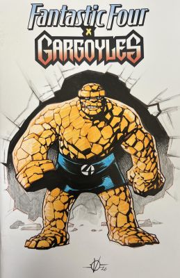 FANTASTIC FOUR VS GARGOYLES BLANK COVER WITH ORIGINAL DRAWING BY OLIVIER VATINE - THE THING VISUAL N°1 | Pulp’s