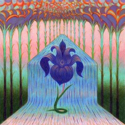 Lorenzo Mattotti | Iris Spring - Louis Vuitton Silk Square (Tribute to the stained glass decorations at Louis Vuitton’s Maison d’Asnières Workshop), 2024 | Philippe Labaune Gallery