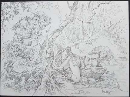 Aouamri, Mohamed | Aouamri, Mohamed - Originele potloodtekening - Mortepierre | Catawiki