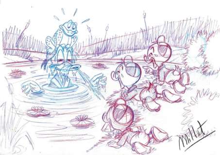 Millet | . Donald, Huey, Dewey & Louie Duck - Millet - Original Drawing - - EO | Catawiki