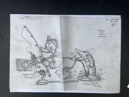 Patrick Block | Original very large pencil artwork by American Disney artist Patrick Block. - You Just Need the Right Bait - Page volante - Exemplaire unique - (2000) | Catawiki