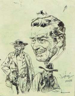 Serpieri | Serpieri - original artwork "3 Cowboy" cm 21,5x28 - Page volante - Exemplaire unique | Catawiki