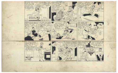 Chic Young Hand-Drawn ’’Blondie’’ Sunday Comic Strip From 1935 -- Poor Dagwood Can’t Catch a Break | Nate Sanders