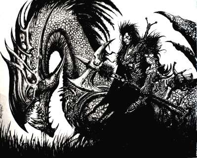 Clint Langley - very large warrior on armored dragon pinup (2014)