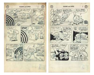 Sheldon Mayer Original Hand-Drawn ‘‘Sugar and Spike‘‘ Comic Book -- 19 Pages From the October 1957 Issue #11 With Halloween & Beach-Themed Stories