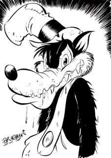 Bas Heymans | Bas Heymans - Originele tekening - portret grote boze wolf - Exemplaire unique | Catawiki