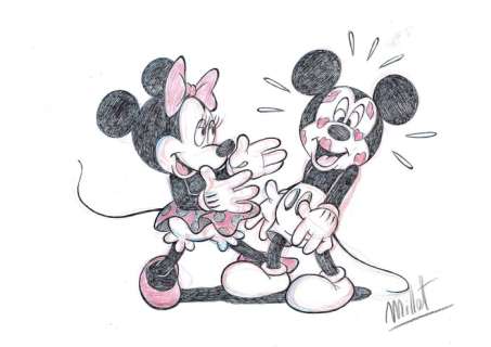 Millet | Mickey & Minnie Mouse in Love - Signed original drawing by Millet | Catawiki
