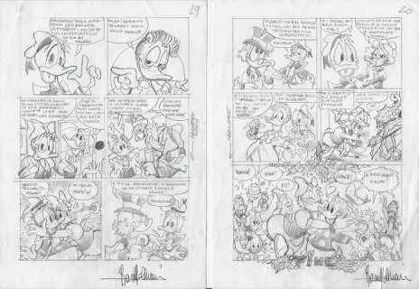 Lara Molinari | Paperino Mese #499 - Lara Molinari - 2x tavole preparatorie "Paperino e il Capodanno da Buttare" - Page volante - Exemplaire unique - (2022) | Catawiki