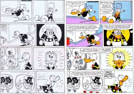 Jan Kruse, Mark de Jonge | Donald Duck H 87167 - "Frikadellenverhaal" - Signed original inked comic page by Mark de Jonge - Page volante - Exemplaire unique - (1987) | Catawiki