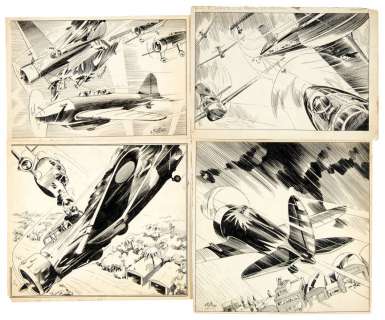 AL McWILLIAMS FLYING ACES ORIGINAL ART LOT OF FOUR. | Hake’s