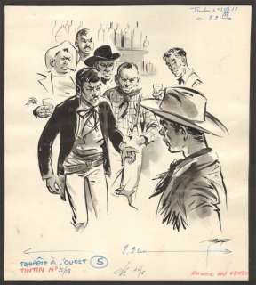 Follet, René | Follet, René - Dessin original - Tempête Ã  l’Ouest - Publié dans Le Journal de Tintin 25 en 1958 - (1958) | Catawiki