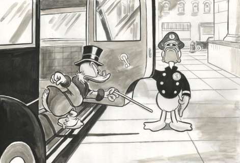 Tony Fernandez | Donald Duck & His Uncle Scrooge - Original Painting - Tony Fernandez Signed - Original Watercolor Art - 48 x 32 cm - No reserve price! | Catawiki