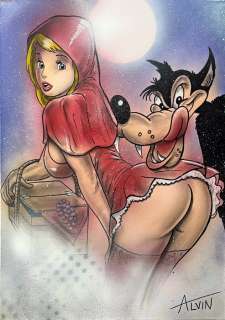 Alvin Silvrants | Alice in Wonderland as Red Riding Hood - Original drawing in colour by Alvin Silvrants | Catawiki