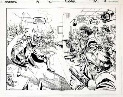 Sergio Cariello - azrael: agent of the bat #96 p 2-3 double spread splash (azrael battle two-face! ) 2002