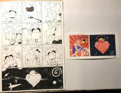 Torres, Daniel | Torres, Daniel - Original page + original colour drawing - Cosmo el robot - Cosmo enamorado - (2001) | Catawiki