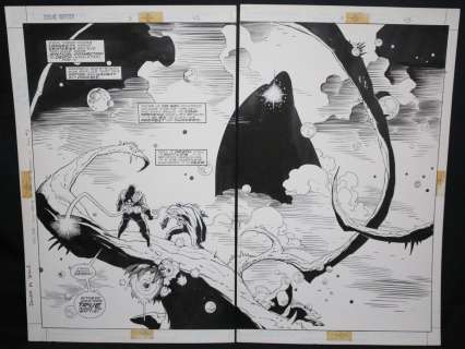 Mike Mignola - cosmic odyssey #1 pgs. 42 & 43 - darkseid & etrigan the demon vs. Anti-life dps - 1988