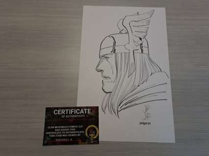 John Romita Junior + Klaus Janson | The Mighty Thor - Illustrazione originale Headshot di John Romita Junior e Klaus Janson big size A3 with COA - (2020/2022) | Catawiki