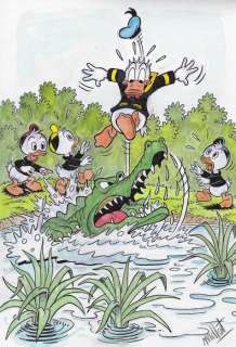 Millet | Duck Family - Crocodile Rock - Signed Original Colour Drawing by Millet | Catawiki