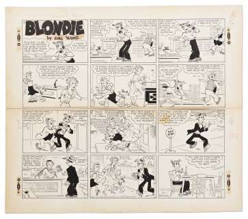 Chic Young Hand-Drawn ’’Blondie’’ Sunday Comic Strip From 1955 -- Dagwood Does the Right Thing and Still Can’t Win | Nate Sanders