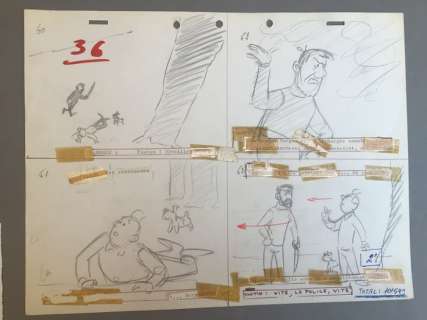 Hergé | Tintin - Story Board - Dessin Animé « Le Temple du Soleil » - Tintin/Haddock/Milou | Catawiki