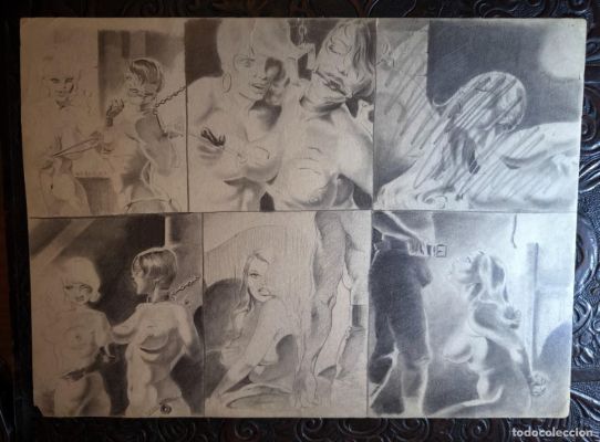 ILUSTRACIÓN DIBUJO A LÁPIZ. Boceto Trabajo. Cómic pulp horror erótico. Escuela Valenciana Años 60/70 | todocoleccion (Buy It Now)