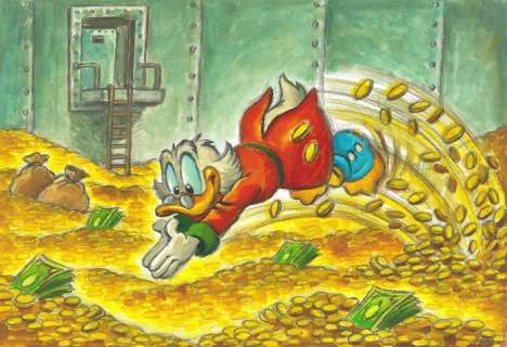 Joan Vizcarra | Uncle $crooge Diving into Money Pool - Carl Barks Tribute - Original Painting - 50 x 35 cm - Joan Vizcarra - Acrylic Art - Original Artwork - No Reserve! | Catawiki