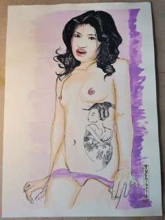 Tushikuni | erotic watercolor - INKED GEISHA by Tushikuni 1973 - Original watercolor (2021) | Catawiki
