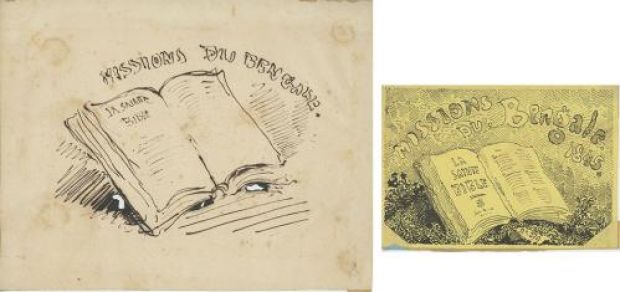Rodolphe Töpffer | Dessins d’études pour la couverture de ’Missions du Bengale’ avec une rare autographie de la couverture définitive, 1845. | Galerie 9ème Art