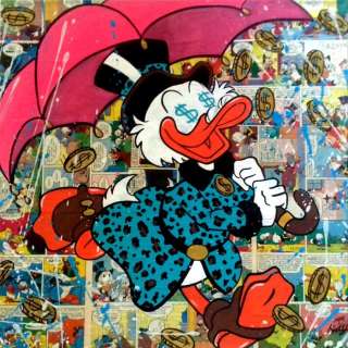 Caterina Lemma | Uncle Scrooge - $inging in the Rain - Acrilico su pagine di fumetto incollate su tela - 40 x 40 cm - (2023) | Catawiki