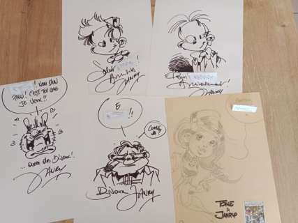 Janry Et Dan Verlinden | Spirou et Fantasio - 5 dessins dédicacés par Janry et Dan - (2018) | Catawiki