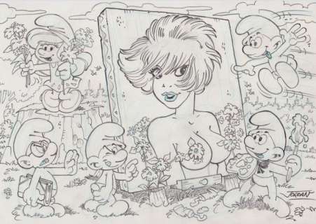 Jordan, Julian | Jordan, Julian - Original drawing - Tribute to Peyo & Walthéry | Catawiki