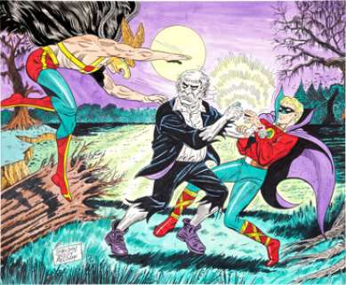 Sheldon Moldoff Golden Age Hawkman, Green Lantern, and Solomon Grundy Illustration Original Art (undated). -