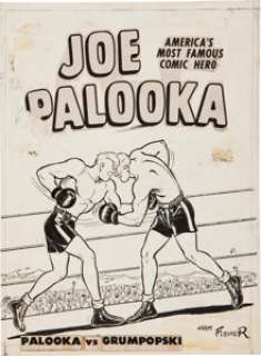 Joe Palooka #7 Boxing Ring Cover Original Art (Harvey, 1946). It‘s the slugfest of the century -- Palooka vs. -