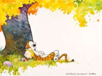 Bill Watterson Calvin and Hobbes 1989-90 Calendar Cover Watercolor Illustration Original Art (c. 1988). Calvin and -
