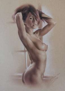 Denis Prenzel | Denis Prenzel - Original Drawing - Am Fenster (Pin-up Art) - Size: 29,7 x 40 cm - (2017) | Catawiki