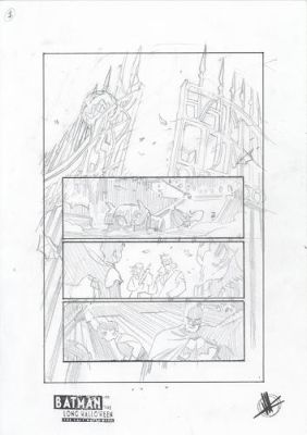 Matteo Scalera | Batman The Long Halloween : The last halloween issue 10, crayonné planche 1 | Galerie 9ème Art
