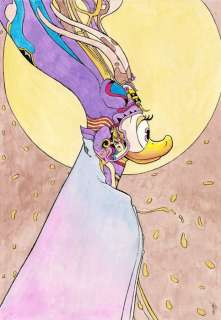 Jordi Juan Pujol | Daisy Duck as "Starwatcher Moon" - Tribute to Moebius - Original Painting - Jordi Juan Pujol - Watercolor Art - Original Artwork | Catawiki