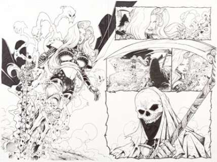  - Steven Hughes Lady Death #0 Double-Page Spread Original Art (Chaos! Comics, 1997).... (Total: 2 Original Art)