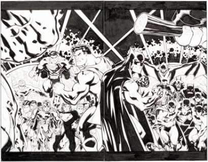  - Ed McGuinness and Dexter Vines Superman / Batman #25 Double Splash Pages 12-13 Original Art (DC, 2006).... (Total: 2 Original Art)
