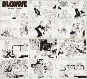 Chic Young Blondie Sunday Comic Strip Original Art dated 12-23-51 (King Features Syndicate, 1951)....