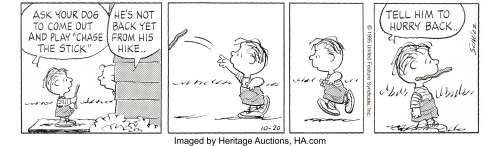 Charles Schulz | Peanuts Daily Comic Strip Charlie Brown and Rerun Original Art dated 10-20-95 (United Feature Syndicate, 1995). | Heritage