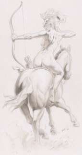 Francois Miville-Deschenes - Amazone sur Cheval Illustration Originale (Non daté). Francois Miville-Deschenes Amazon on Horseback Illustration Original Art (undated).